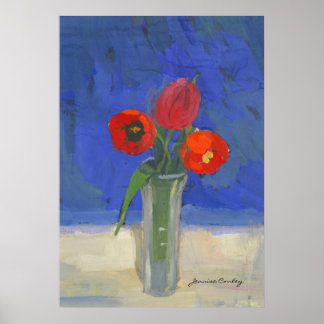 Red tulips in Blue Poster