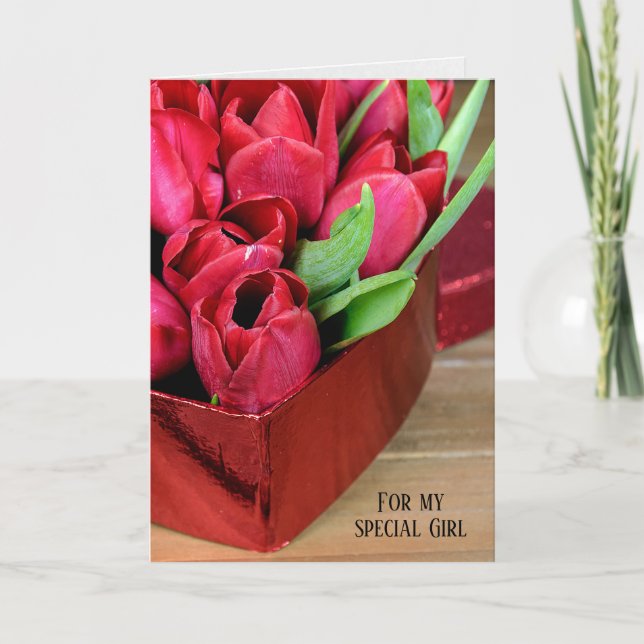 red tulips in heart box card (Front)