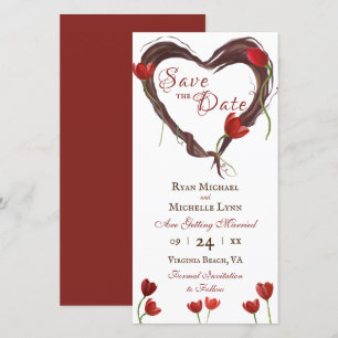 Red Tulips, Love Heart Wreath w/ Red Back Wedding Save The Date