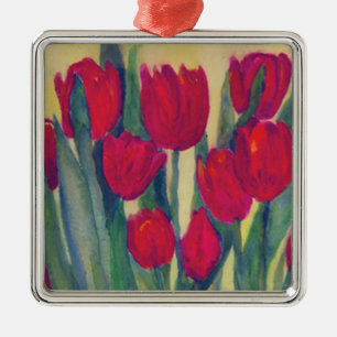 Red Tulips Metal Ornament