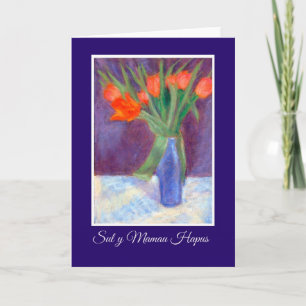 Red Tulips Mothers Day Card, Welsh Greeting Card