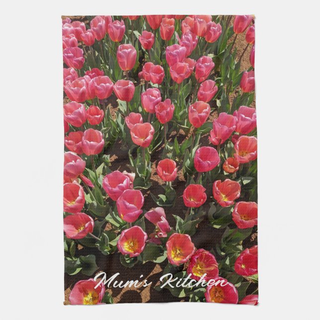 Red Tulips Mum's Kitchen Tea Towel (Vertical)