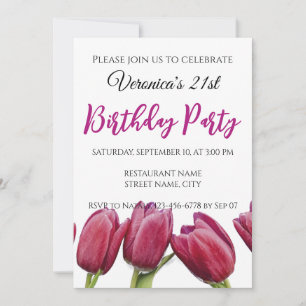 Red tulips on a blue background invitation