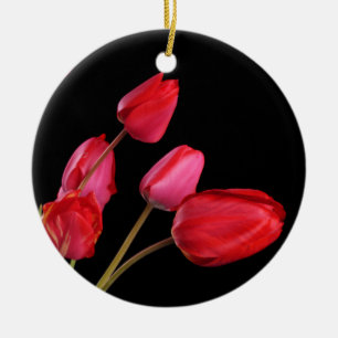 "Red Tulips on Black" Ornament