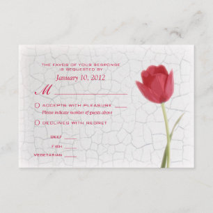 Red Tulips on Crackle Paint RSVP w/ Meal Options Card