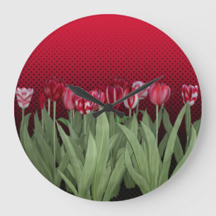Red Tulips on Gradient Large Clock