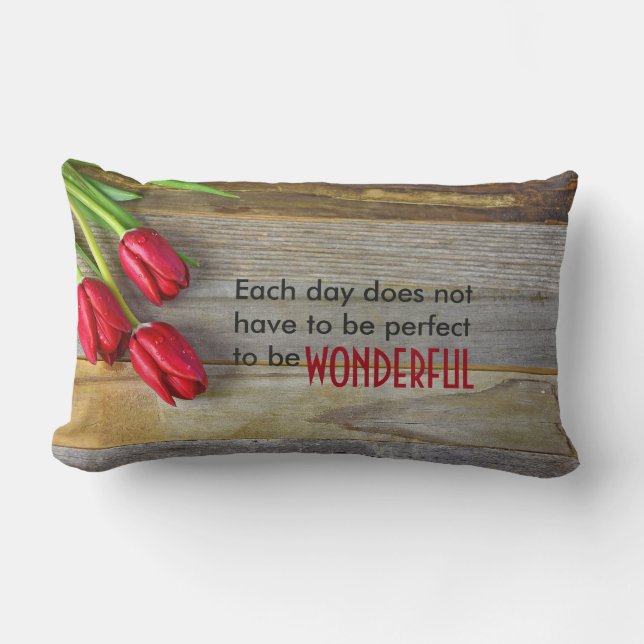 red tulips on rustic wood with quote lumbar cushion (Front)