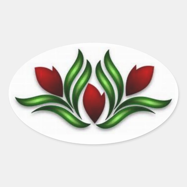 Red Tulips Oval Sticker (Front)
