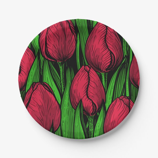 Red tulips paper plate (Front)