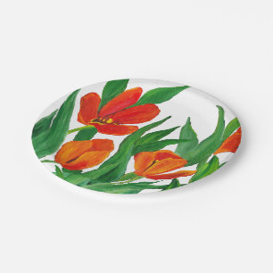 Red Tulips Paper Plate
