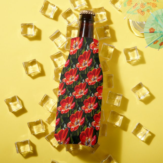 Red Tulips Pattern Bottle Cooler (In Situ Summer)