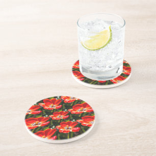 Red Tulips Pattern Coaster