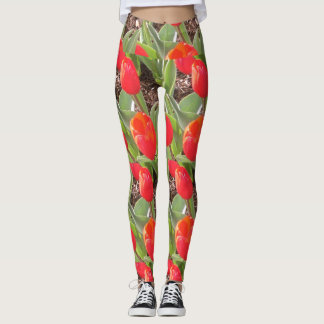 Red Tulips Pattern Leggings