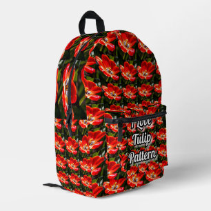 Red Tulips Pattern Printed Backpack