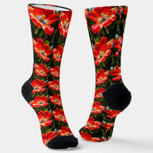 Red Tulips Pattern Socks