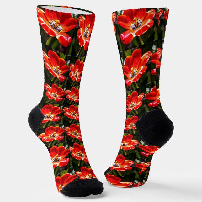 Red Tulips Pattern Socks (Angled)