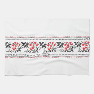 Red tulips pattern tea towel