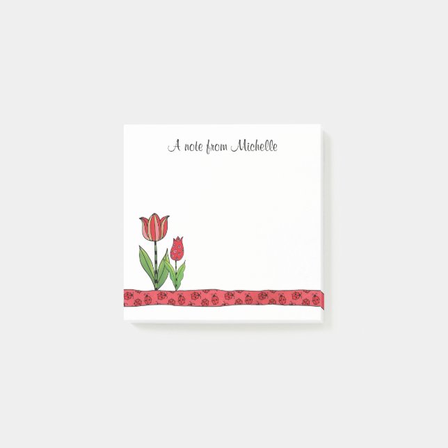 Red Tulips Personalised 3 x 3 Post-it Notes (Front)