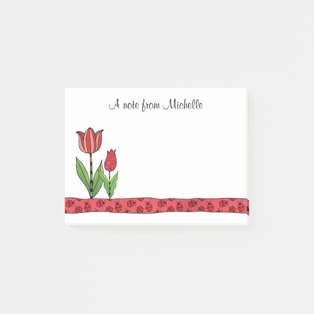 Red Tulips Personalised Post-it Notes (Front)