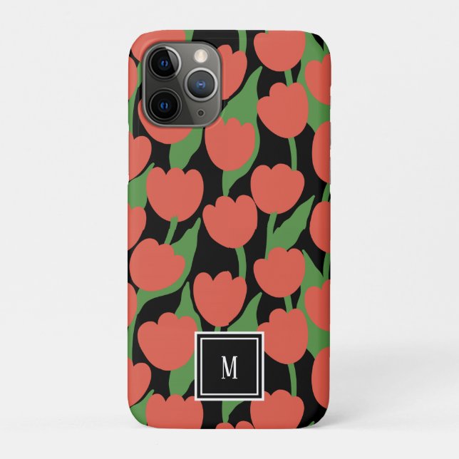 Red tulips retro, personalised monogram  Case-Mate iPhone case (Back)