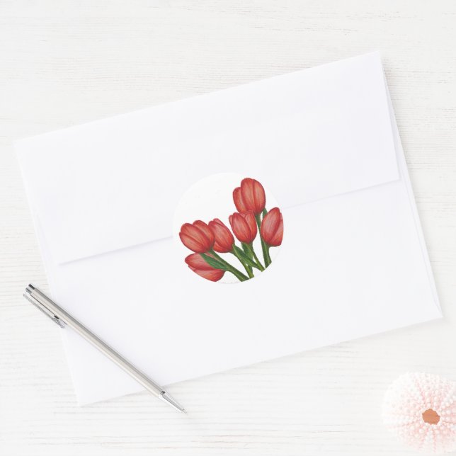 Red Tulips Round sticker (Envelope)