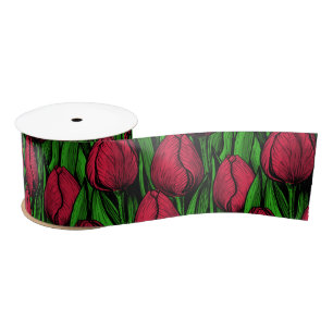 Red tulips satin ribbon