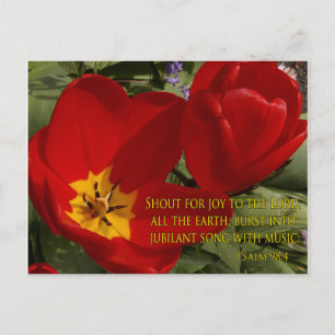 red tulips shout - psalm 98:4 postcard