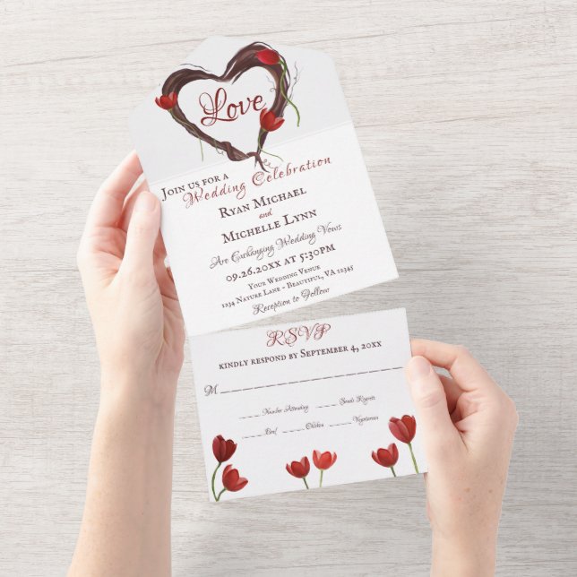 Red Tulips Spring Love Wedding All In One Invitation (Tearaway)