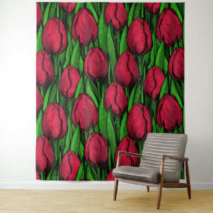 Red tulips tapestry