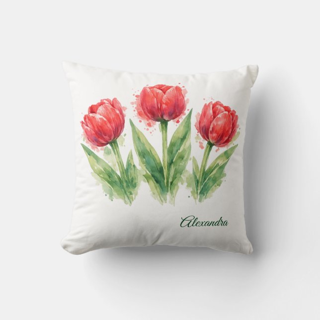 Red Tulips Throw Pillow (Front)