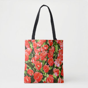 Red tulips tote bag