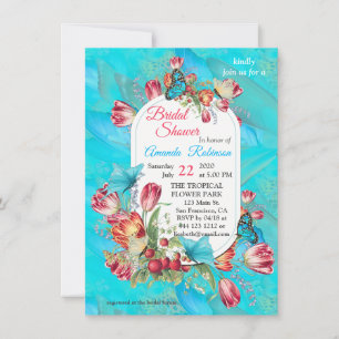 Red Tulips & Visiting Butterflies. Invitation