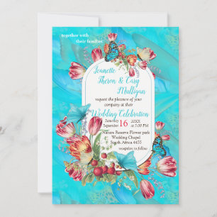 Red Tulips & Visiting & Visiting Butterflies. Invitation