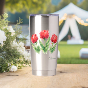 Red Tulips Water Bottle Insulated Tumbler