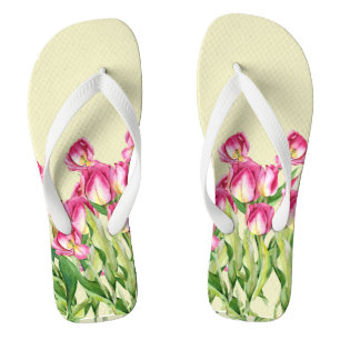 Red Tulips Watercolor Illustration Art Thongs