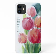 Red tulips watercolor spring blooms 