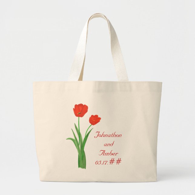 Red Tulips, Wedding Tote Bags (Front)