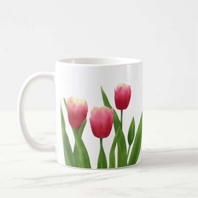 Red Tulips with Greenery Coffee Mug (Left)