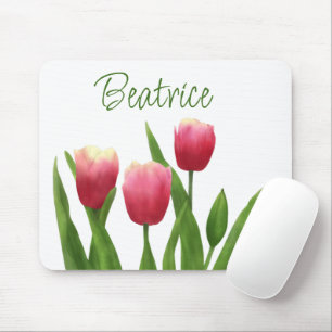 Red Tulips with Greenery Mouse Pad