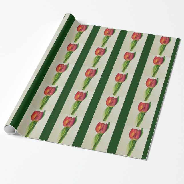 Red Tulips Wrapping Paper (Unrolled)