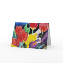 Red Tulips, Yellow Daffodil and Purple Iris