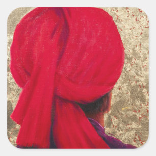 Red Turban on Gold Leaf 2014 Square Sticker