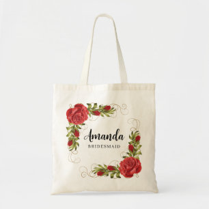 Red Turkish Roses Cute Minimal Bridesmaid Tote Bag