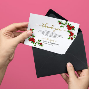 Red Turkish Roses Funeral Thank You Card