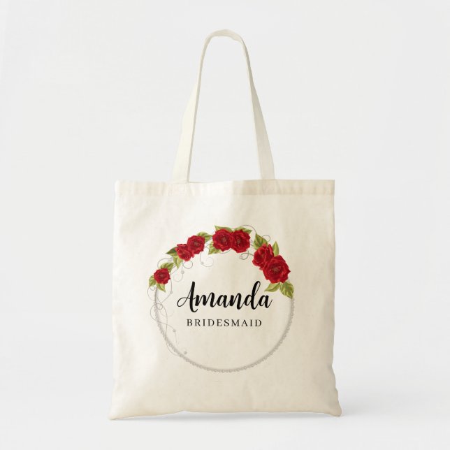 Red Turkish Roses Minimalistic Bridesmaid Tote Bag (Front)