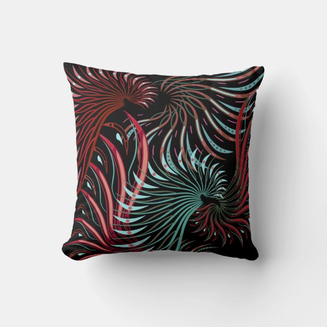 Red, Turquoise and Black Abstract Wings Cushion (Front)