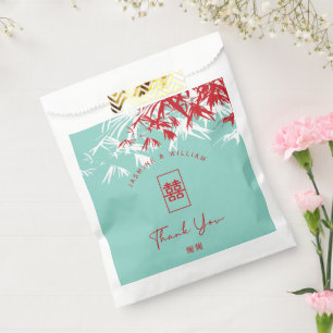Red & Turquoise Bamboo Leaves Chinese Wedding Favour Bag