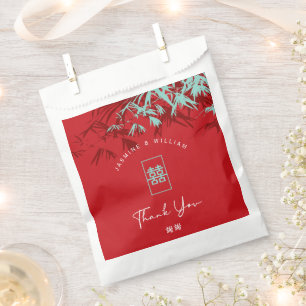 Red & Turquoise Bamboo Leaves Chinese Wedding Favour Bag