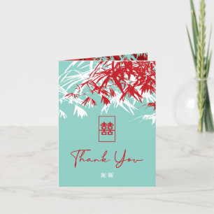 Red & Turquoise Bamboo Leaves Chinese Wedding Than Thank You Card
