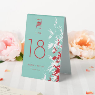 Red & Turquoise Bamboo Leaves Shuang Xi Wedding